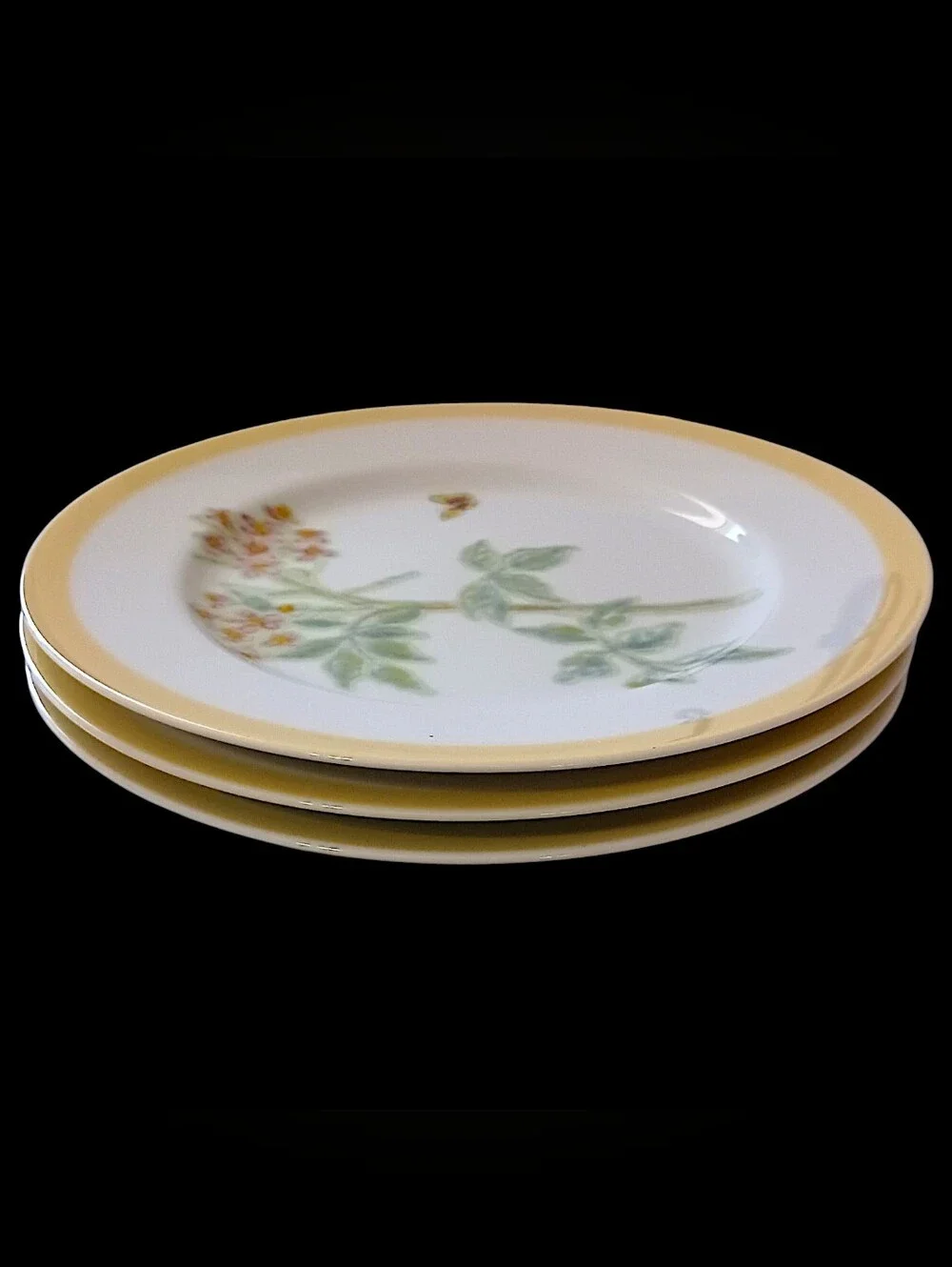 3 Williams Sonoma Flowering Herbs Salad Plates Yellow Band Wild Thyme Butterfly